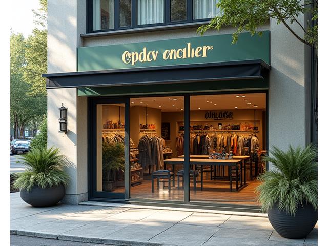 Einladende Aussenansicht des AlpenAngler Outfitters Ladens am Rütihofweg in Luzern mit grossen Schaufenstern und einem diskreten Logo.