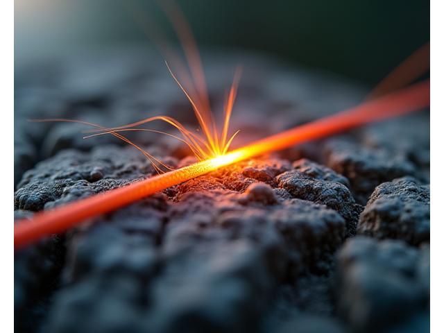 Eine Angelschnur, die rigorosen Abriebtests an scharfen Kanten unterzogen wird, mit sichtbarer Robustheit