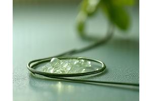 Nahaufnahme einer Angelschnur aus recycelten Materialien, die auf einer blauen Wasseroberfläche schwimmt