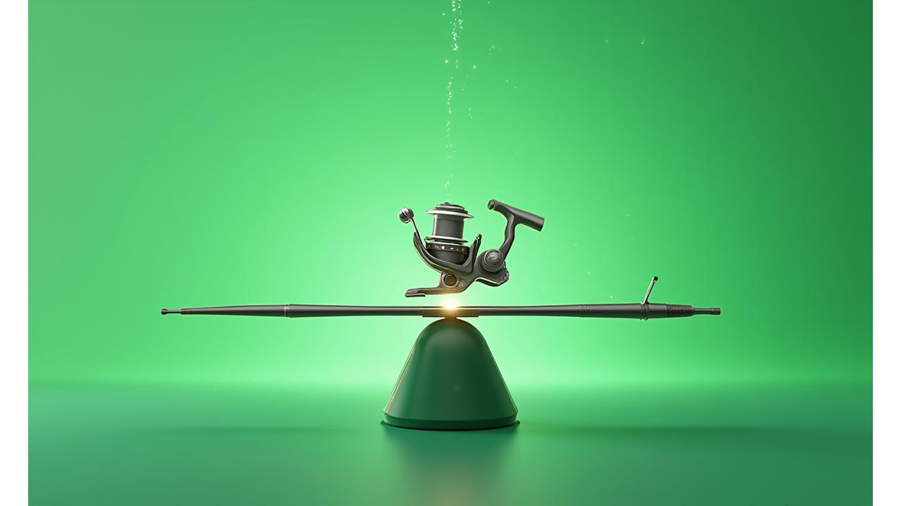 Grafische Darstellung einer Angelrute mit hervorgehobenem Balancepunkt